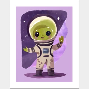 Cute Watercolor Space Alien Astronaut Posters and Art